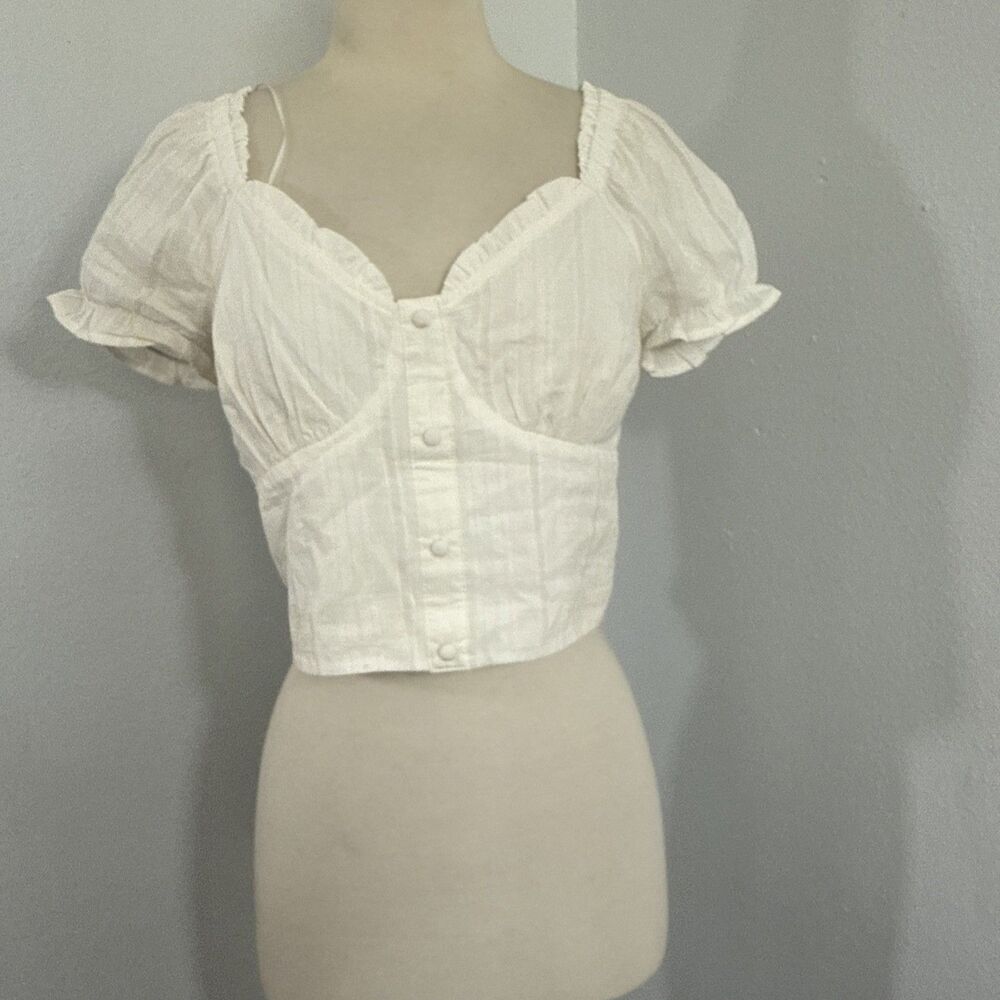 Kirious Crop‎ Top Womens M Ivory Ruffle Trim Festival Romantic Babydoll  90s Y2k